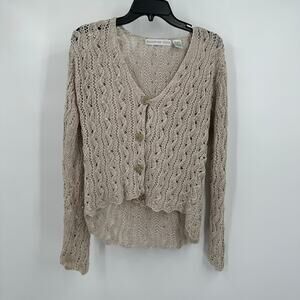 Vintage Ballinger Gold Womens Cardigan‎ Sweater Size S Linen Blend Beige Beachy